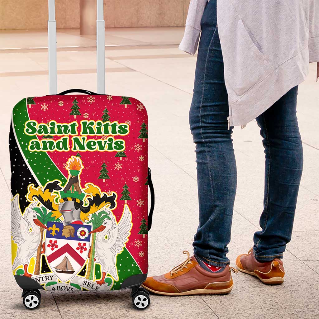 Saint Kitts and Nevis Christmas Luggage Cover with Red Green Black Xmas Monkey Gift and Coat of Arms TS04