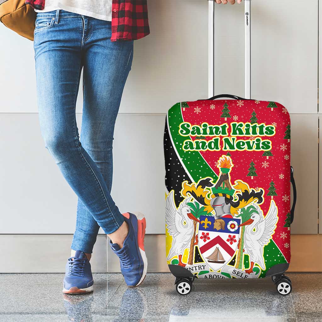 Saint Kitts and Nevis Christmas Luggage Cover with Red Green Black Xmas Monkey Gift and Coat of Arms TS04