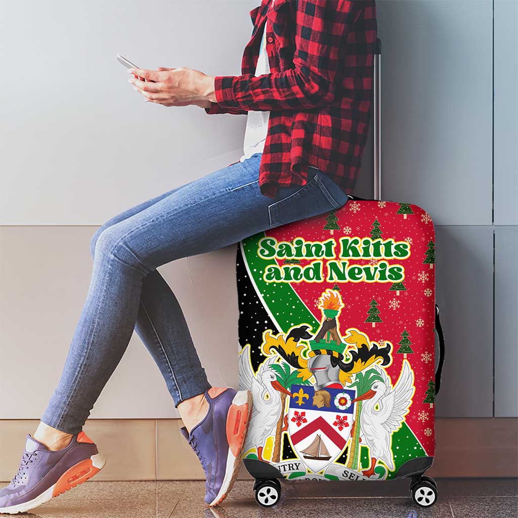 Saint Kitts and Nevis Christmas Luggage Cover with Red Green Black Xmas Monkey Gift and Coat of Arms TS04