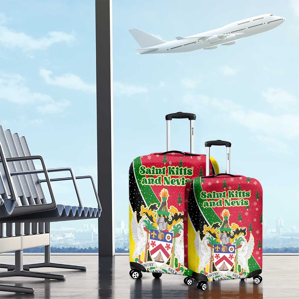 Saint Kitts and Nevis Christmas Luggage Cover with Red Green Black Xmas Monkey Gift and Coat of Arms TS04