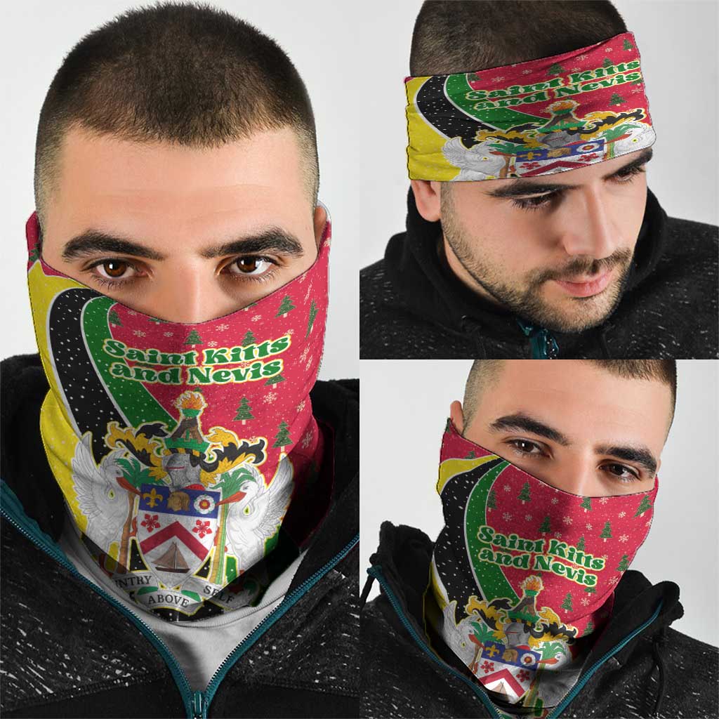 Saint Kitts and Nevis Christmas Neck Gaiter with Red Green Black Xmas Monkey Gift and Coat of Arms TS04