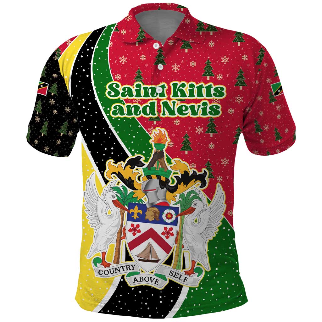 Saint Kitts and Nevis Christmas Polo Shirt with Red Green Black Xmas Monkey Gift and Coat of Arms TS04