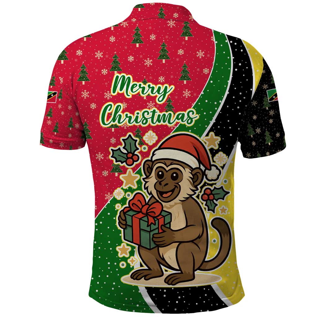Saint Kitts and Nevis Christmas Polo Shirt with Red Green Black Xmas Monkey Gift and Coat of Arms TS04