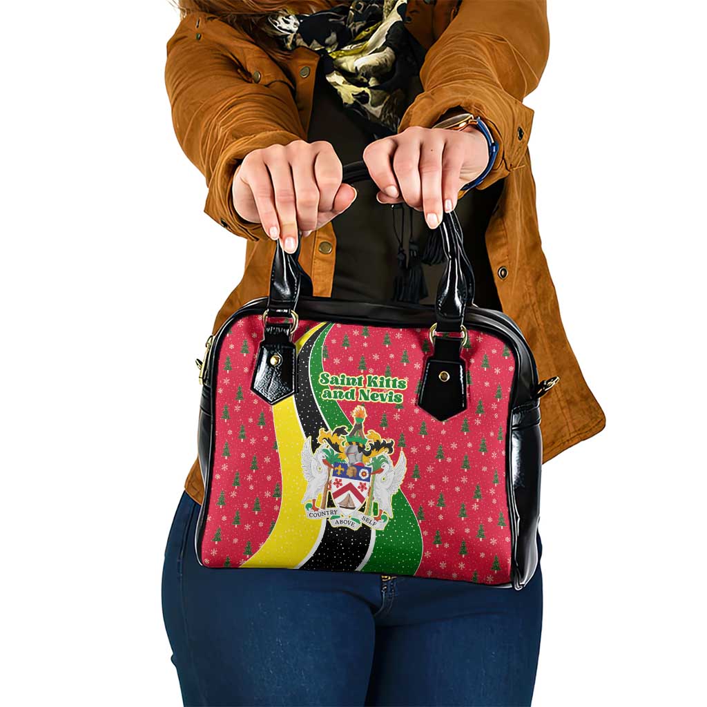 Saint Kitts and Nevis Christmas Shoulder Handbag with Red Green Black Xmas Monkey Gift and Coat of Arms TS04