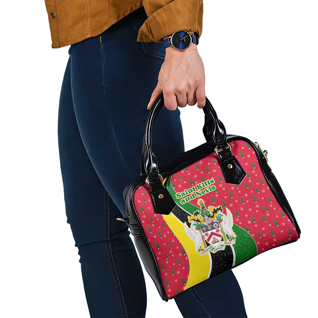 Saint Kitts and Nevis Christmas Shoulder Handbag with Red Green Black Xmas Monkey Gift and Coat of Arms TS04