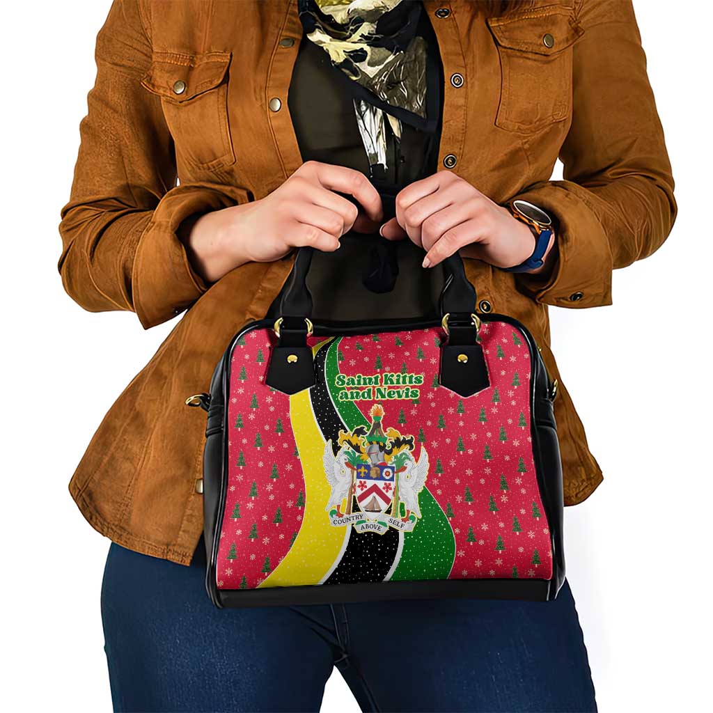Saint Kitts and Nevis Christmas Shoulder Handbag with Red Green Black Xmas Monkey Gift and Coat of Arms TS04