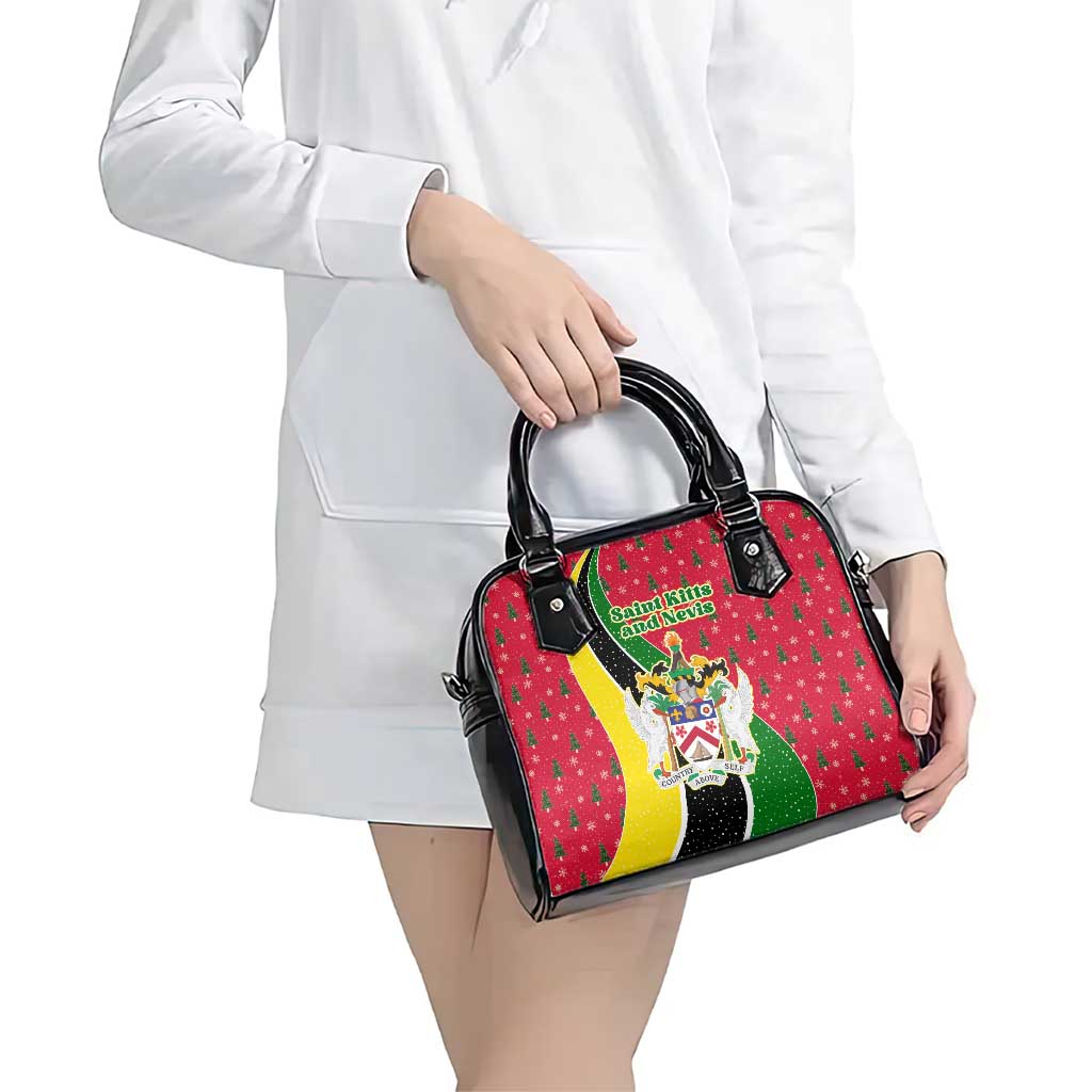 Saint Kitts and Nevis Christmas Shoulder Handbag with Red Green Black Xmas Monkey Gift and Coat of Arms TS04