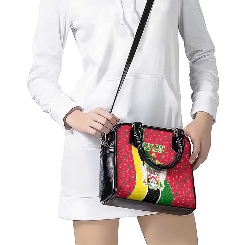 Saint Kitts and Nevis Christmas Shoulder Handbag with Red Green Black Xmas Monkey Gift and Coat of Arms TS04