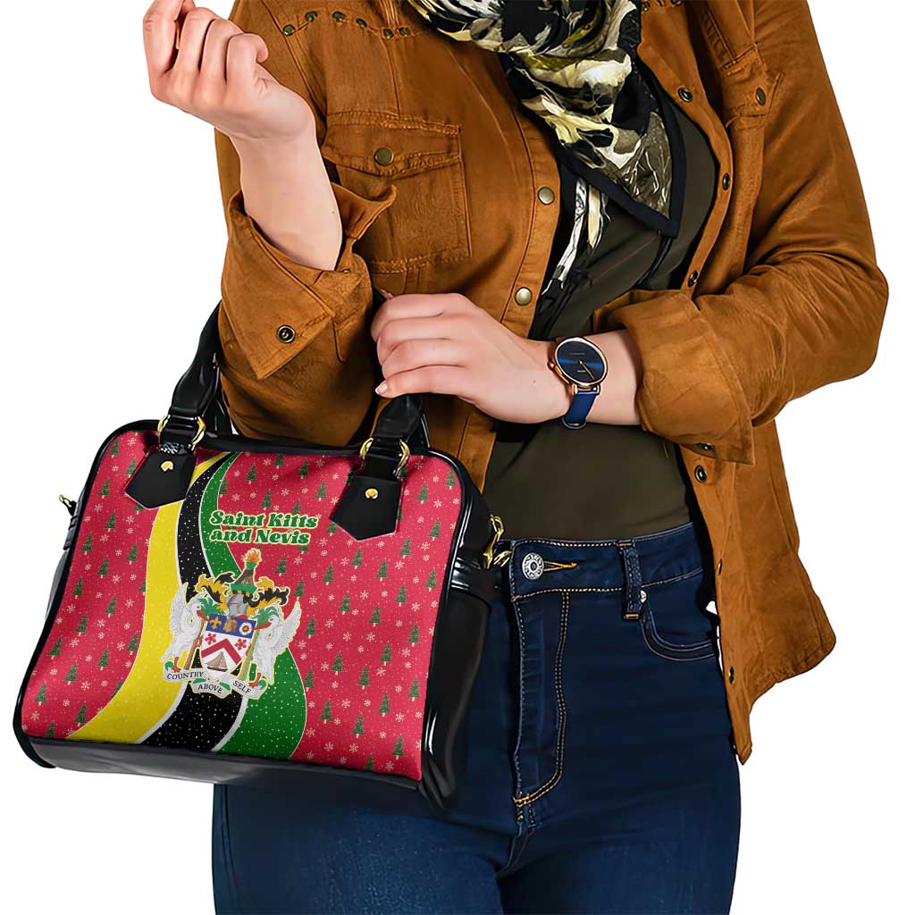 Saint Kitts and Nevis Christmas Shoulder Handbag with Red Green Black Xmas Monkey Gift and Coat of Arms TS04