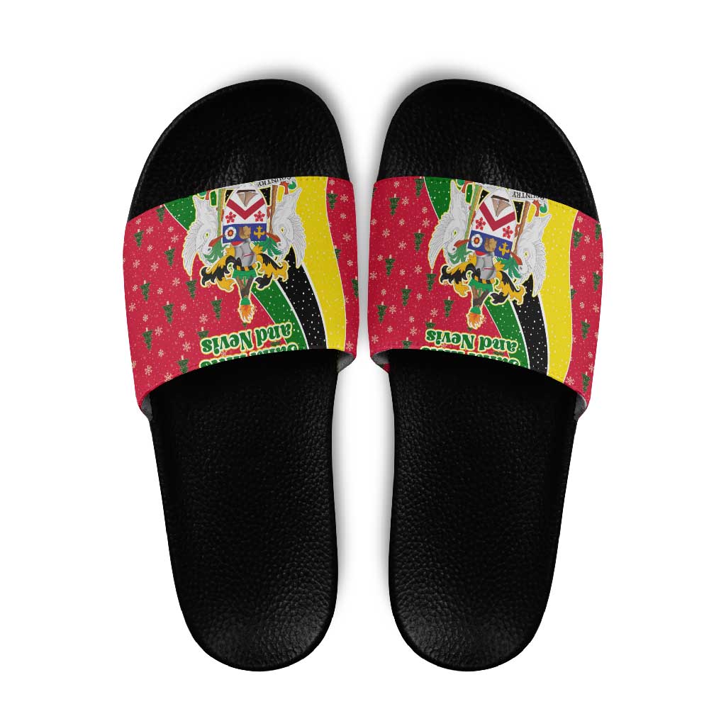 Saint Kitts and Nevis Christmas Slide Sandals with Red Green Black Xmas Monkey Gift and Coat of Arms TS04