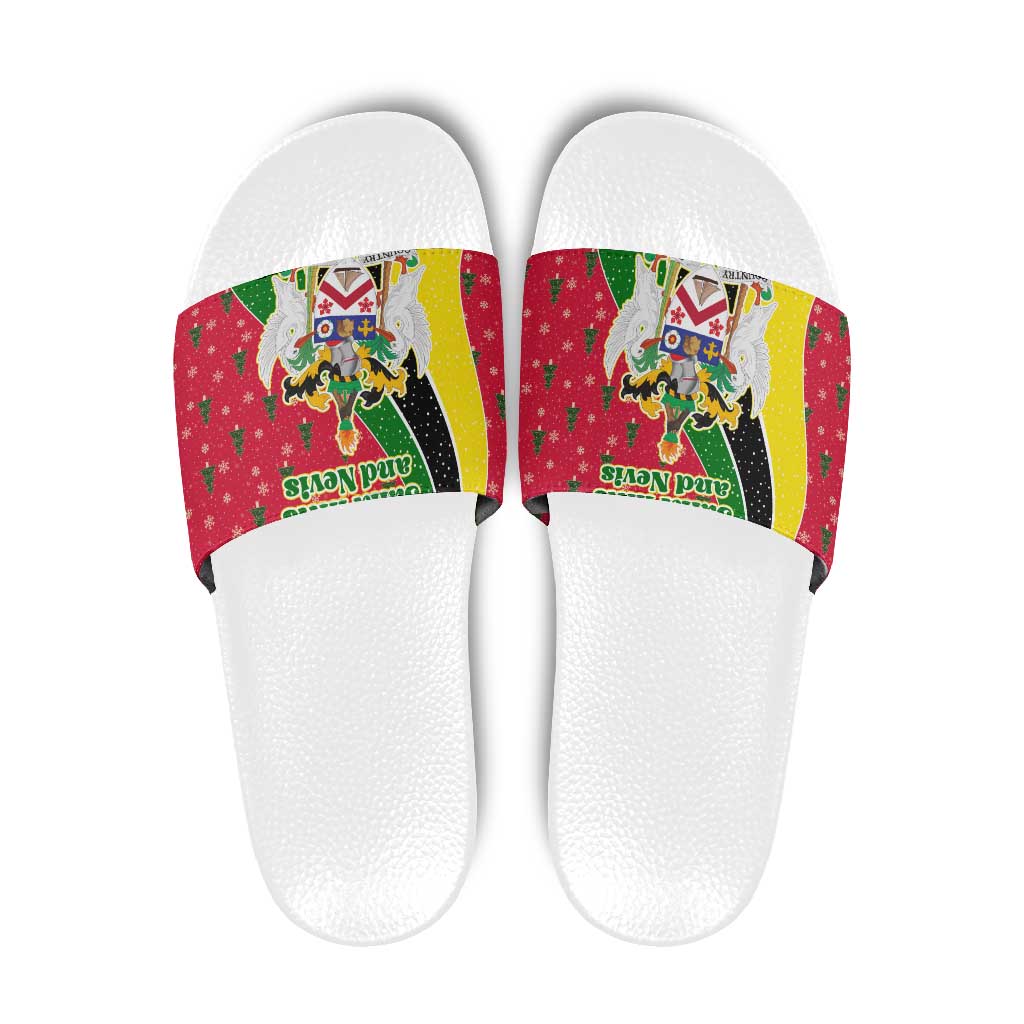 Saint Kitts and Nevis Christmas Slide Sandals with Red Green Black Xmas Monkey Gift and Coat of Arms TS04