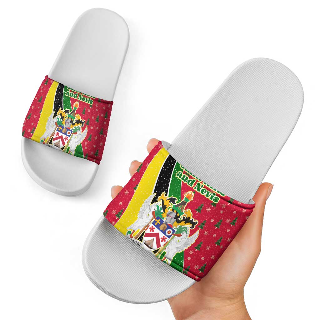 Saint Kitts and Nevis Christmas Slide Sandals with Red Green Black Xmas Monkey Gift and Coat of Arms TS04