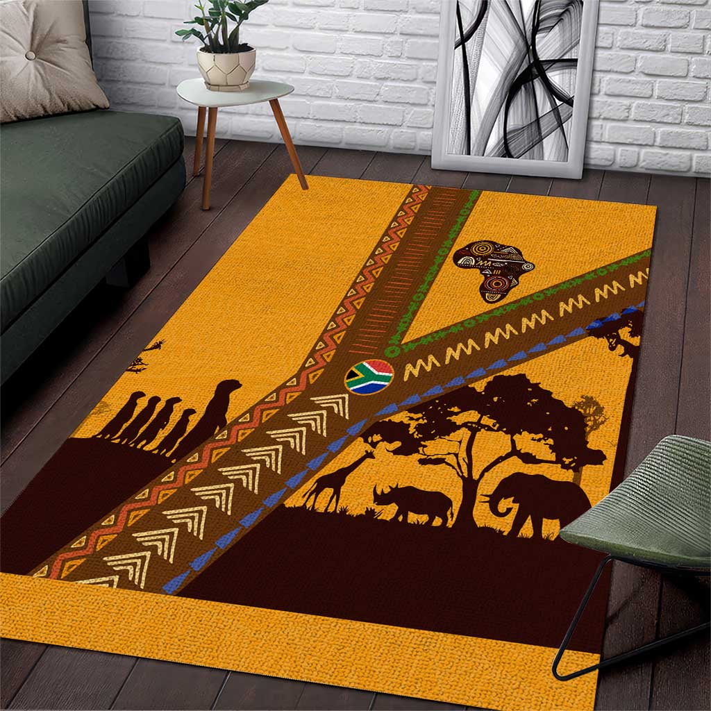 South Africa Flag Area Rug Tribal Africa Heritage - Wildlife Silhouettes in Earthy TS04