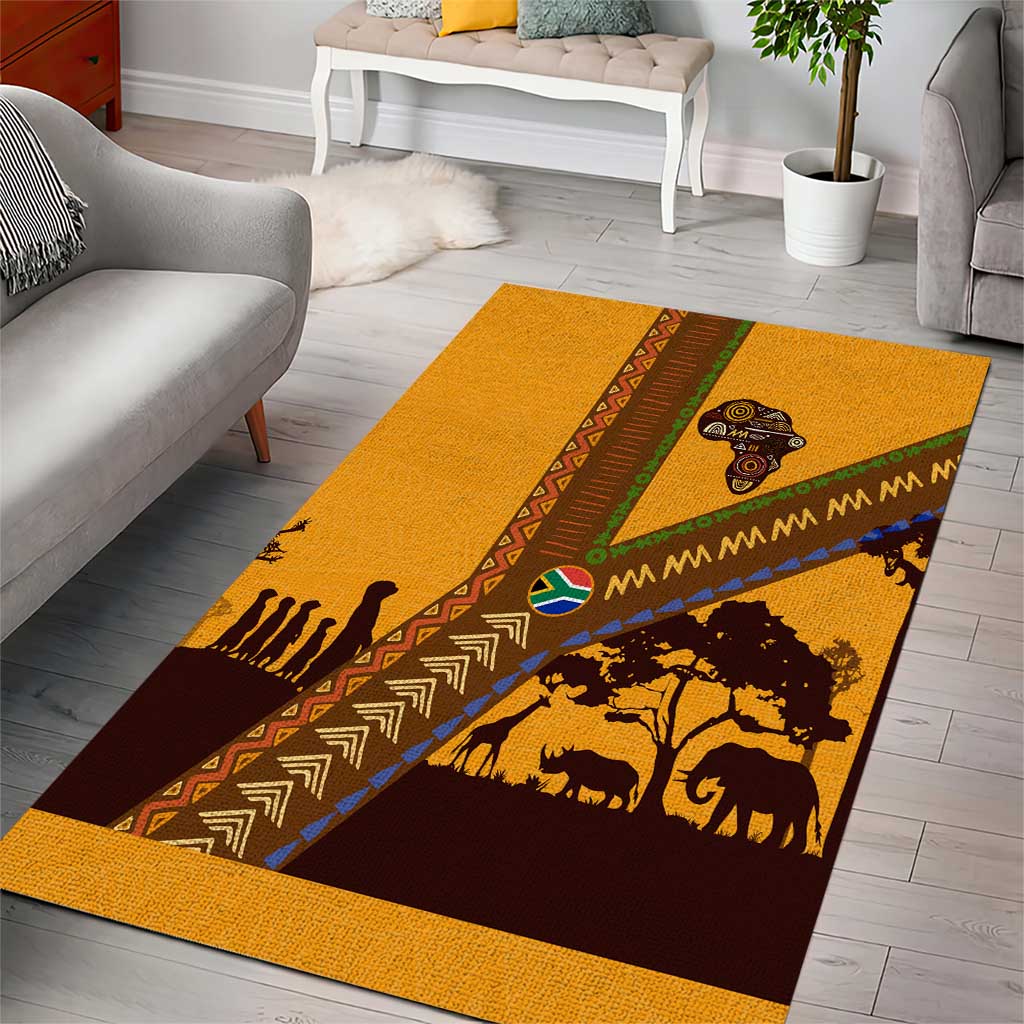 South Africa Flag Area Rug Tribal Africa Heritage - Wildlife Silhouettes in Earthy TS04