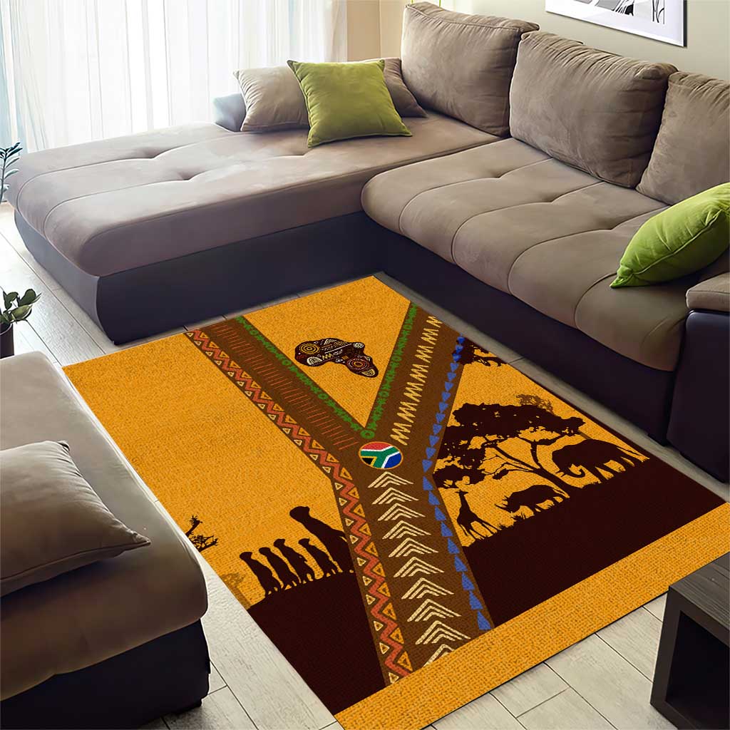 South Africa Flag Area Rug Tribal Africa Heritage - Wildlife Silhouettes in Earthy TS04
