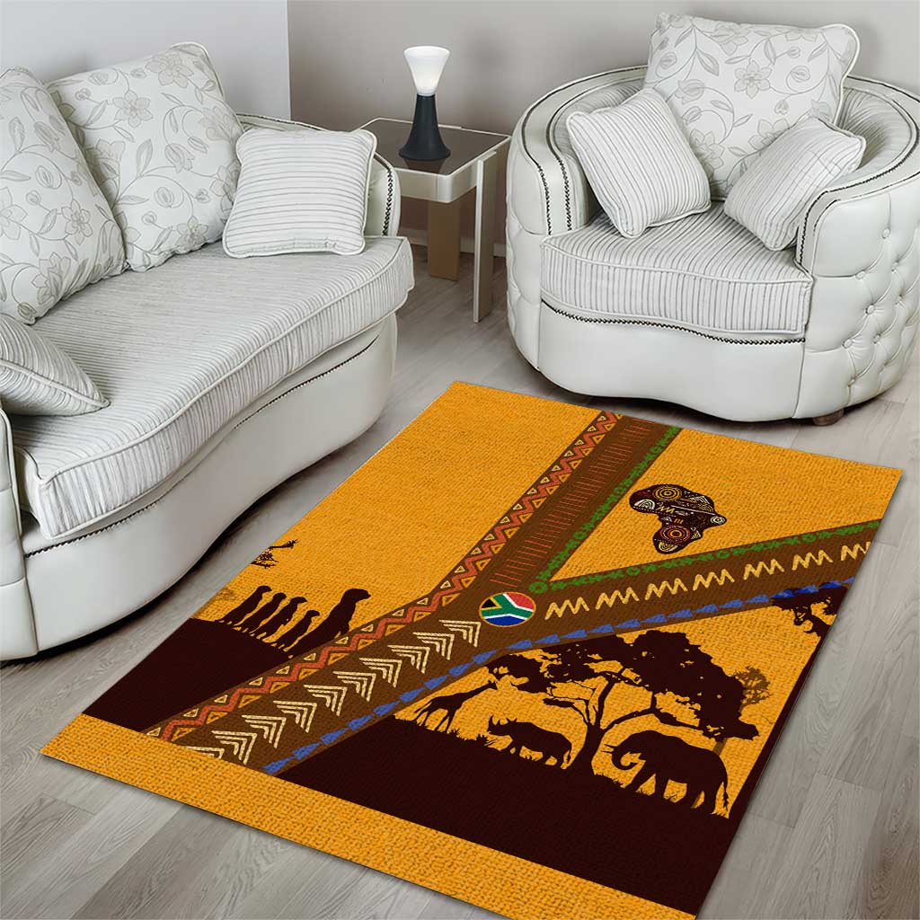 South Africa Flag Area Rug Tribal Africa Heritage - Wildlife Silhouettes in Earthy TS04