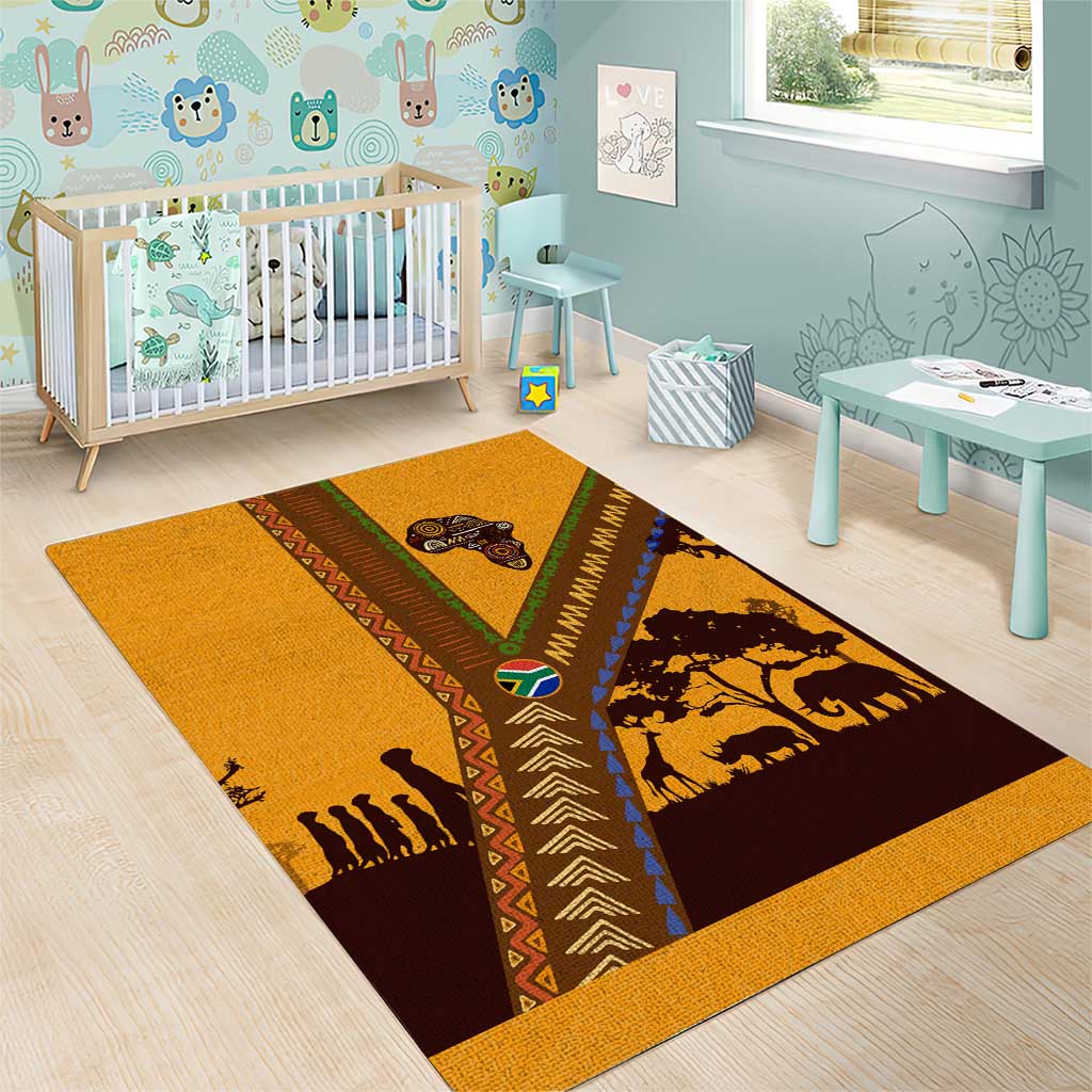 South Africa Flag Area Rug Tribal Africa Heritage - Wildlife Silhouettes in Earthy TS04