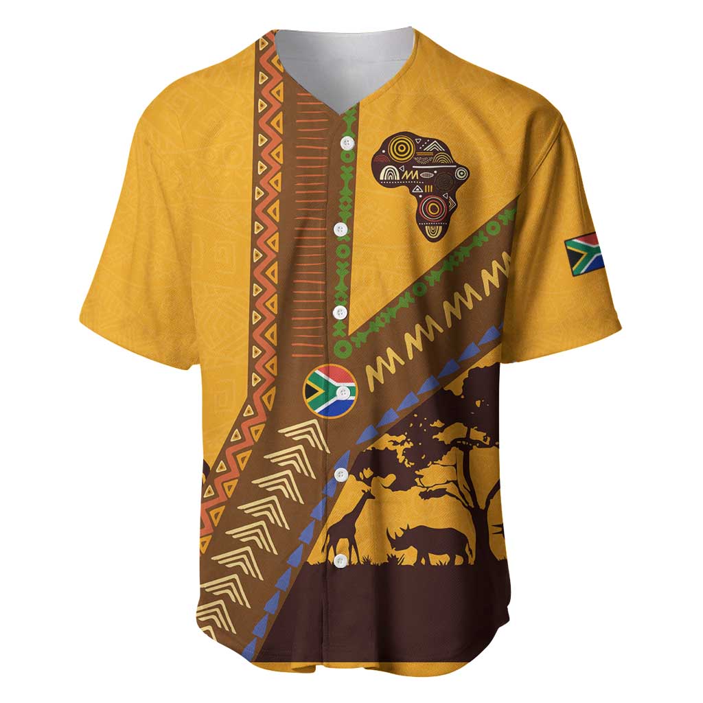 South Africa Flag Baseball Jersey Tribal Africa Heritage - Wildlife Silhouettes in Earthy TS04