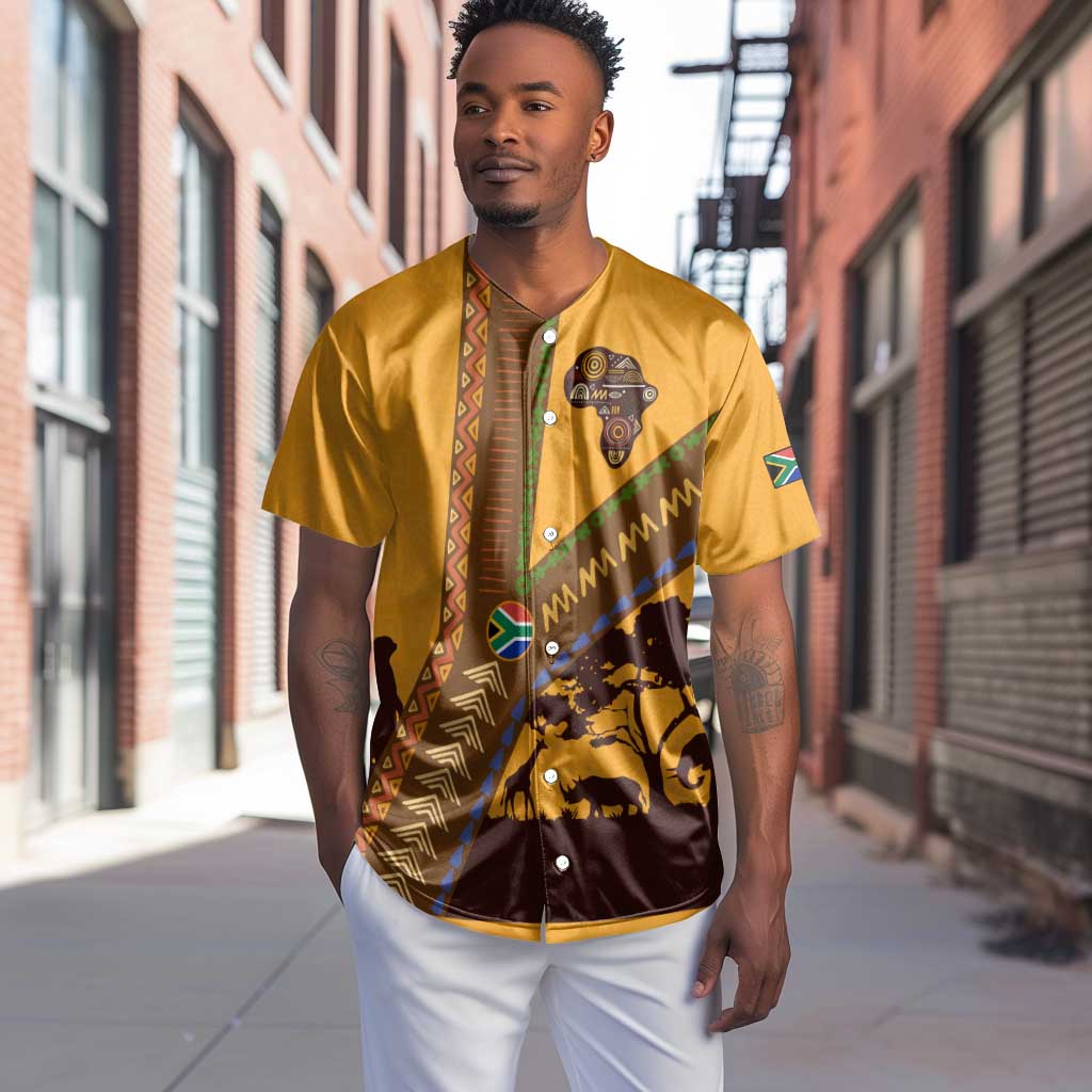 South Africa Flag Baseball Jersey Tribal Africa Heritage - Wildlife Silhouettes in Earthy TS04