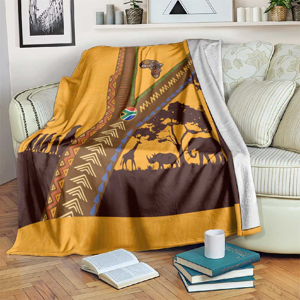South Africa Flag Blanket Tribal Africa Heritage - Wildlife Silhouettes in Earthy TS04