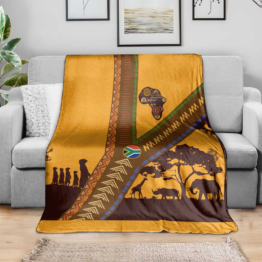 South Africa Flag Blanket Tribal Africa Heritage - Wildlife Silhouettes in Earthy TS04