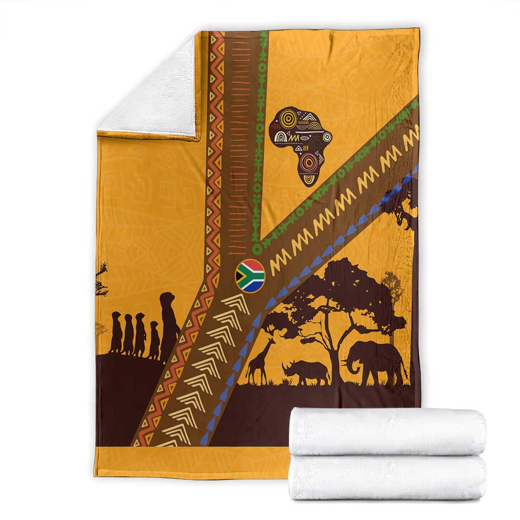 South Africa Flag Blanket Tribal Africa Heritage - Wildlife Silhouettes in Earthy TS04