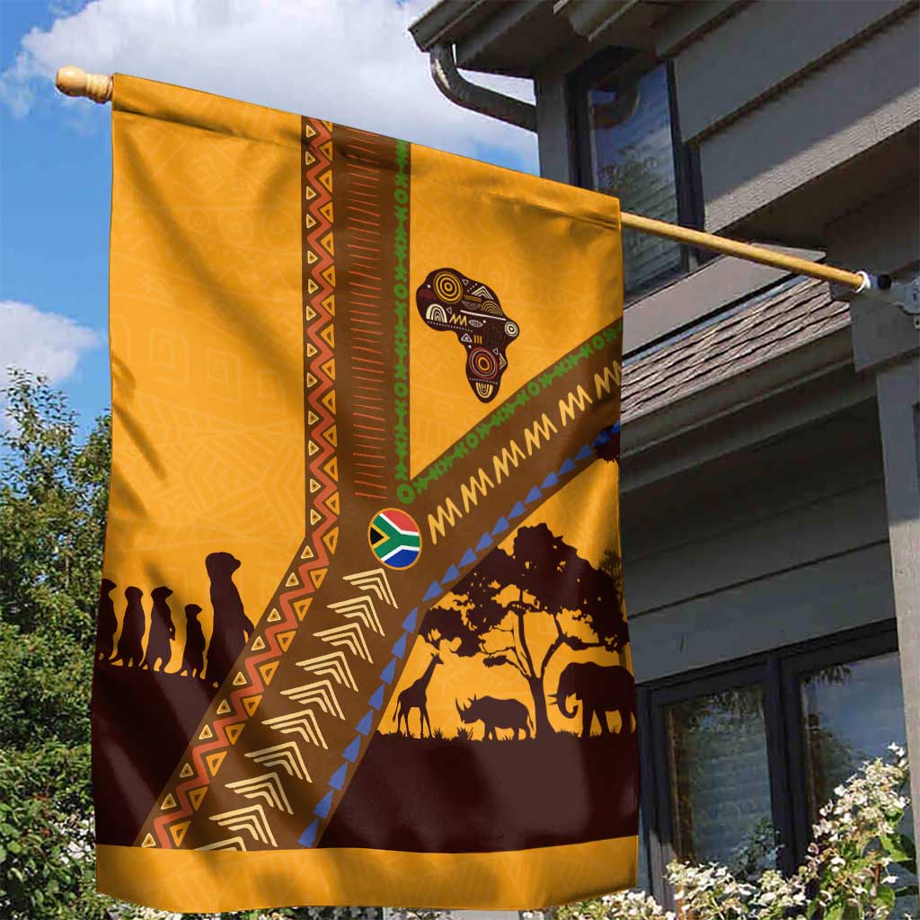 South Africa Flag Garden Flag Tribal Africa Heritage - Wildlife Silhouettes in Earthy TS04