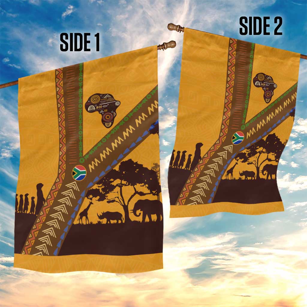 South Africa Flag Garden Flag Tribal Africa Heritage - Wildlife Silhouettes in Earthy TS04