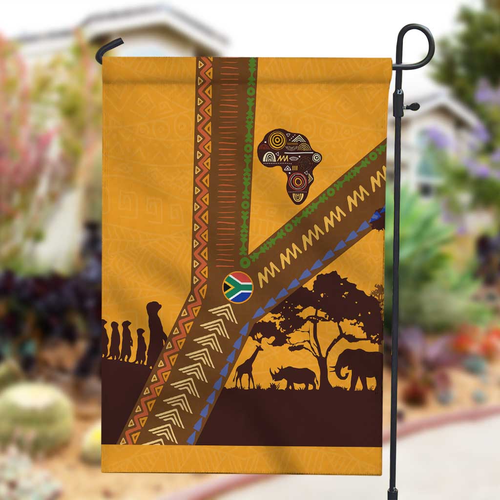South Africa Flag Garden Flag Tribal Africa Heritage - Wildlife Silhouettes in Earthy TS04