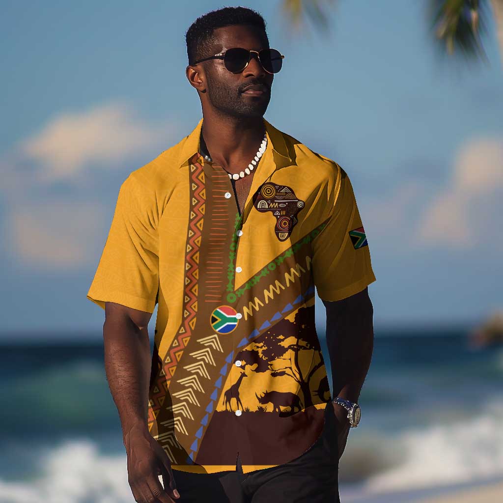 South Africa Flag Hawaiian Shirt Tribal Africa Heritage - Wildlife Silhouettes in Earthy TS04