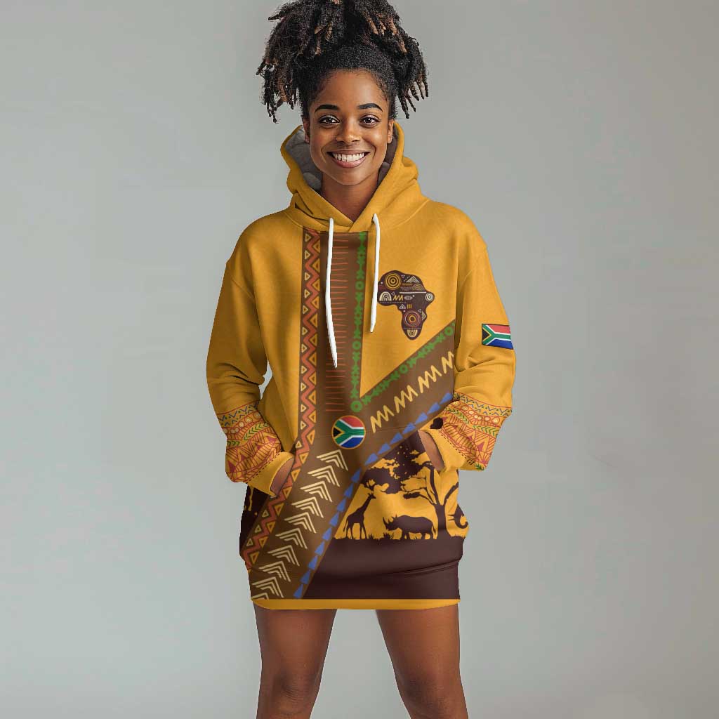 South Africa Flag Hoodie Dress Tribal Africa Heritage - Wildlife Silhouettes in Earthy TS04