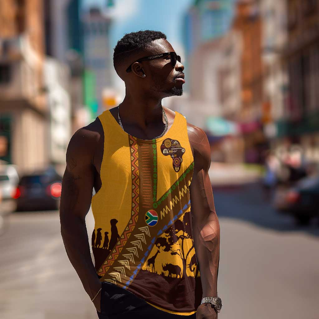 South Africa Flag Men Tank Top Tribal Africa Heritage - Wildlife Silhouettes in Earthy TS04
