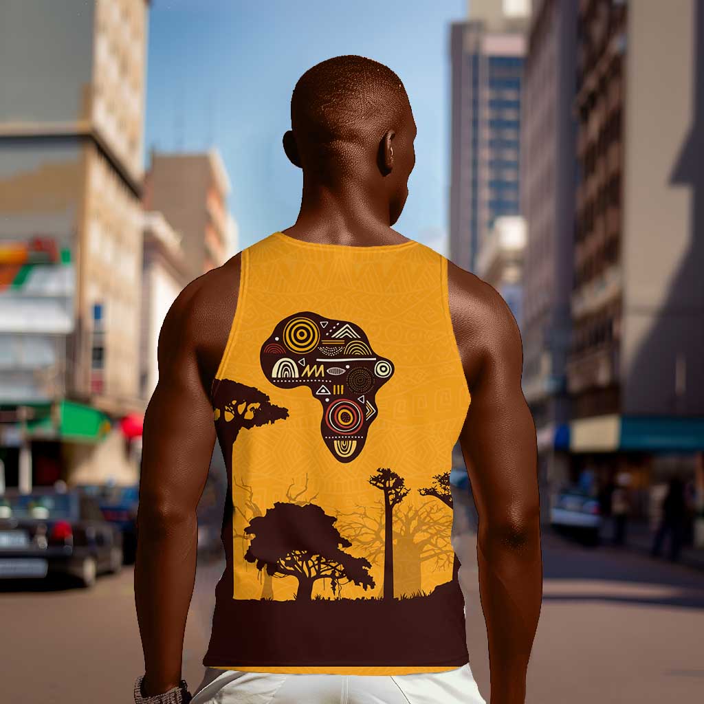 South Africa Flag Men Tank Top Tribal Africa Heritage - Wildlife Silhouettes in Earthy TS04