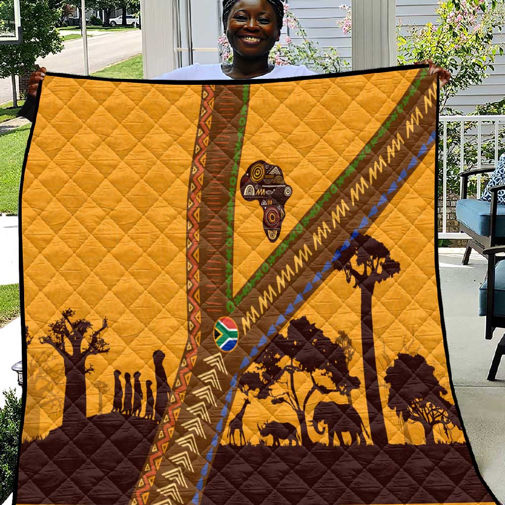 South Africa Flag Quilt Tribal Africa Heritage - Wildlife Silhouettes in Earthy TS04