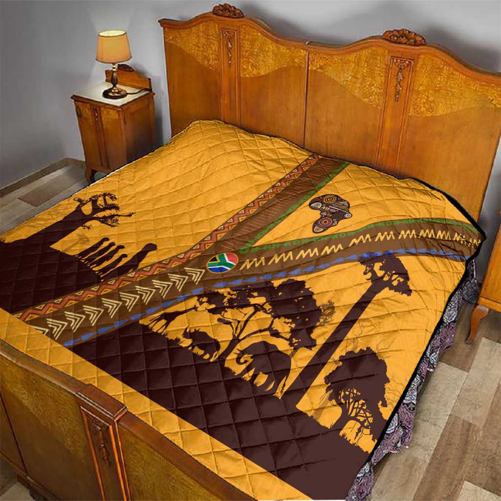 South Africa Flag Quilt Tribal Africa Heritage - Wildlife Silhouettes in Earthy TS04