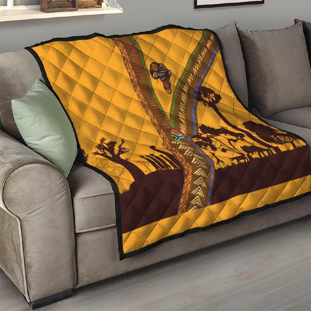 South Africa Flag Quilt Tribal Africa Heritage - Wildlife Silhouettes in Earthy TS04