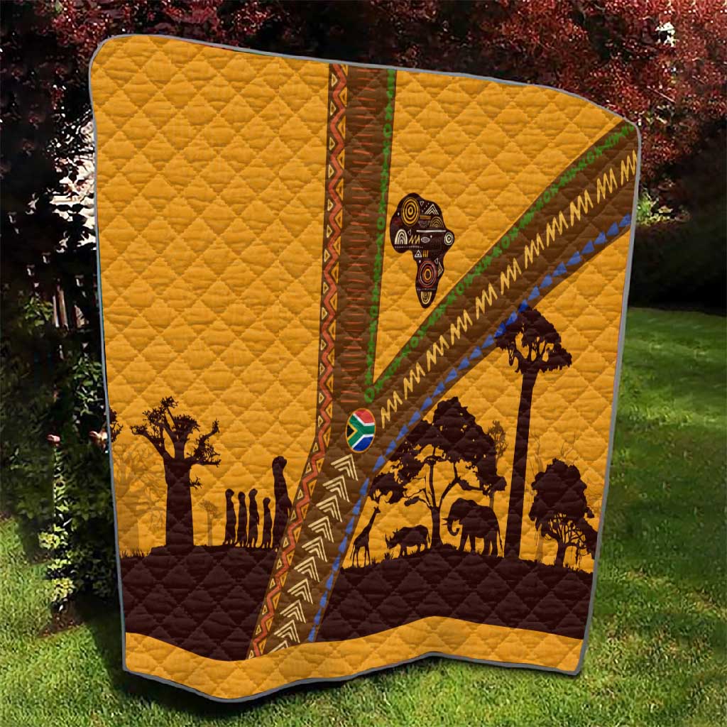 South Africa Flag Quilt Tribal Africa Heritage - Wildlife Silhouettes in Earthy TS04