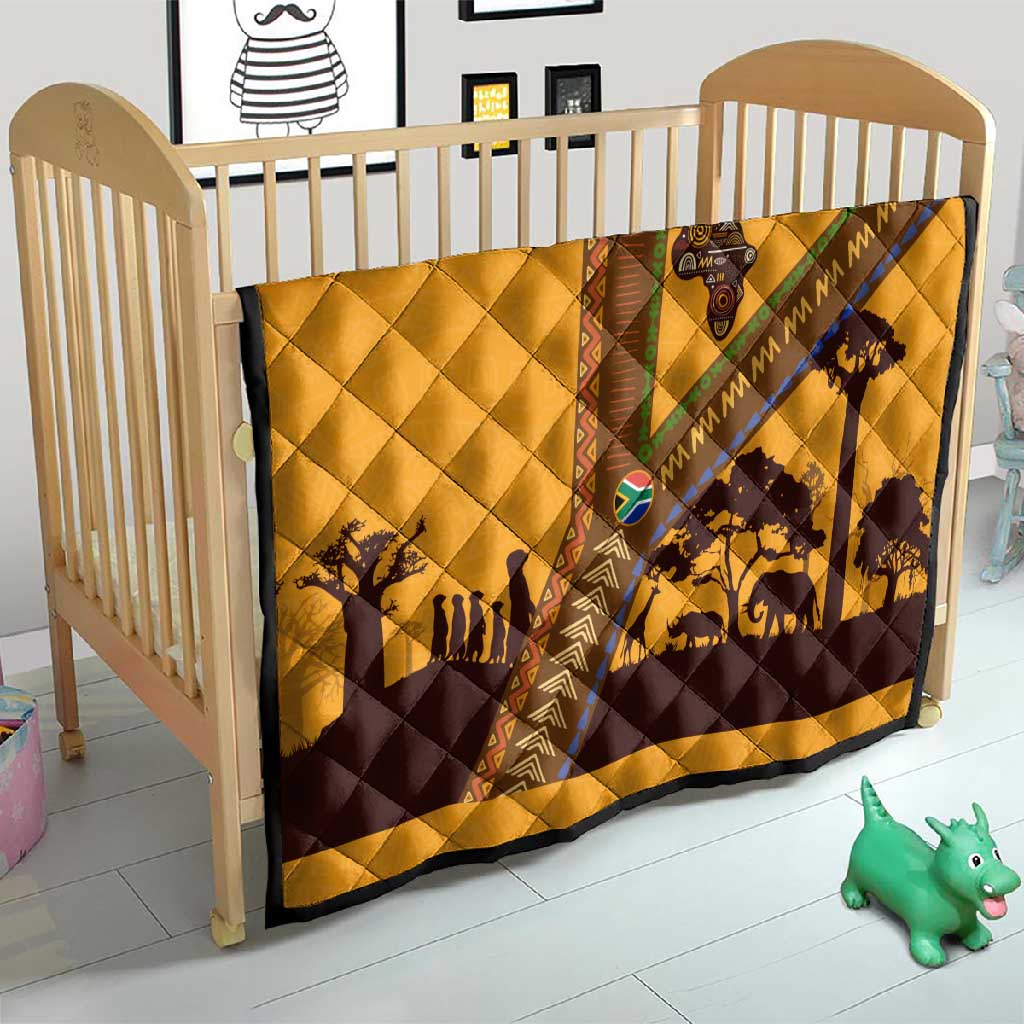 South Africa Flag Quilt Tribal Africa Heritage - Wildlife Silhouettes in Earthy TS04