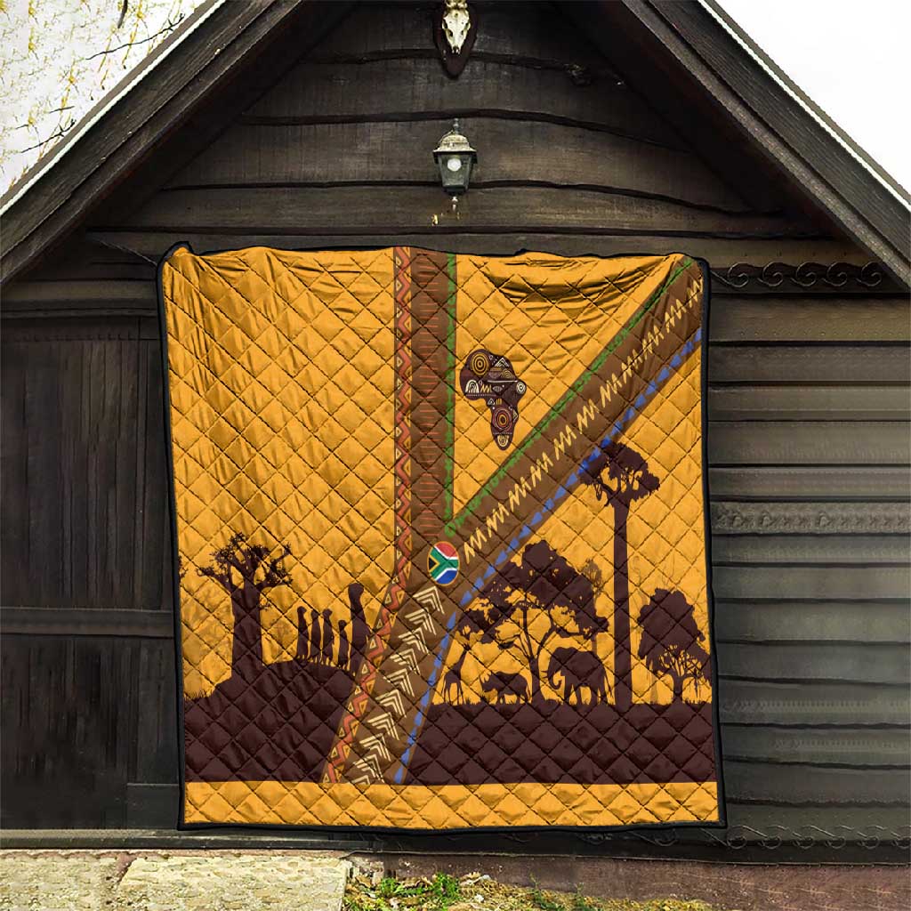 South Africa Flag Quilt Tribal Africa Heritage - Wildlife Silhouettes in Earthy TS04