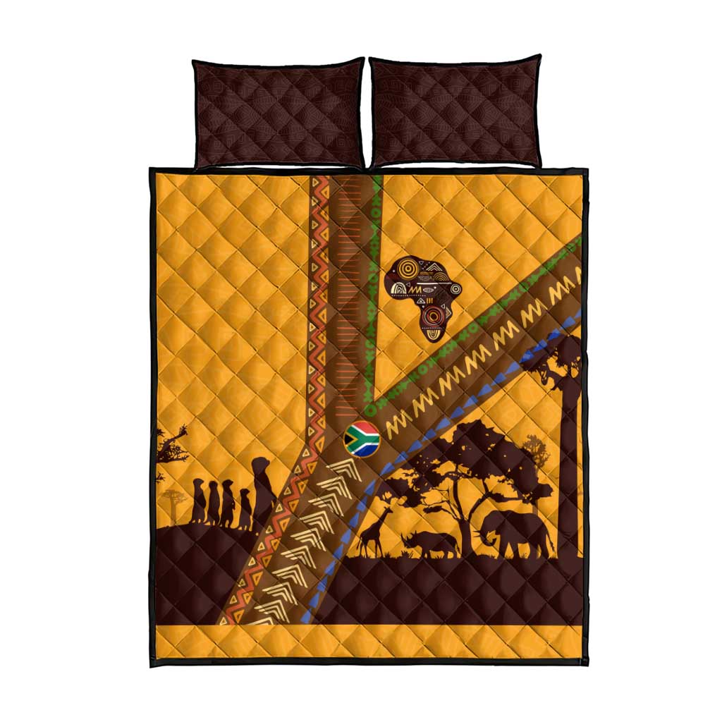 South Africa Flag Quilt Bed Set Tribal Africa Heritage - Wildlife Silhouettes in Earthy TS04