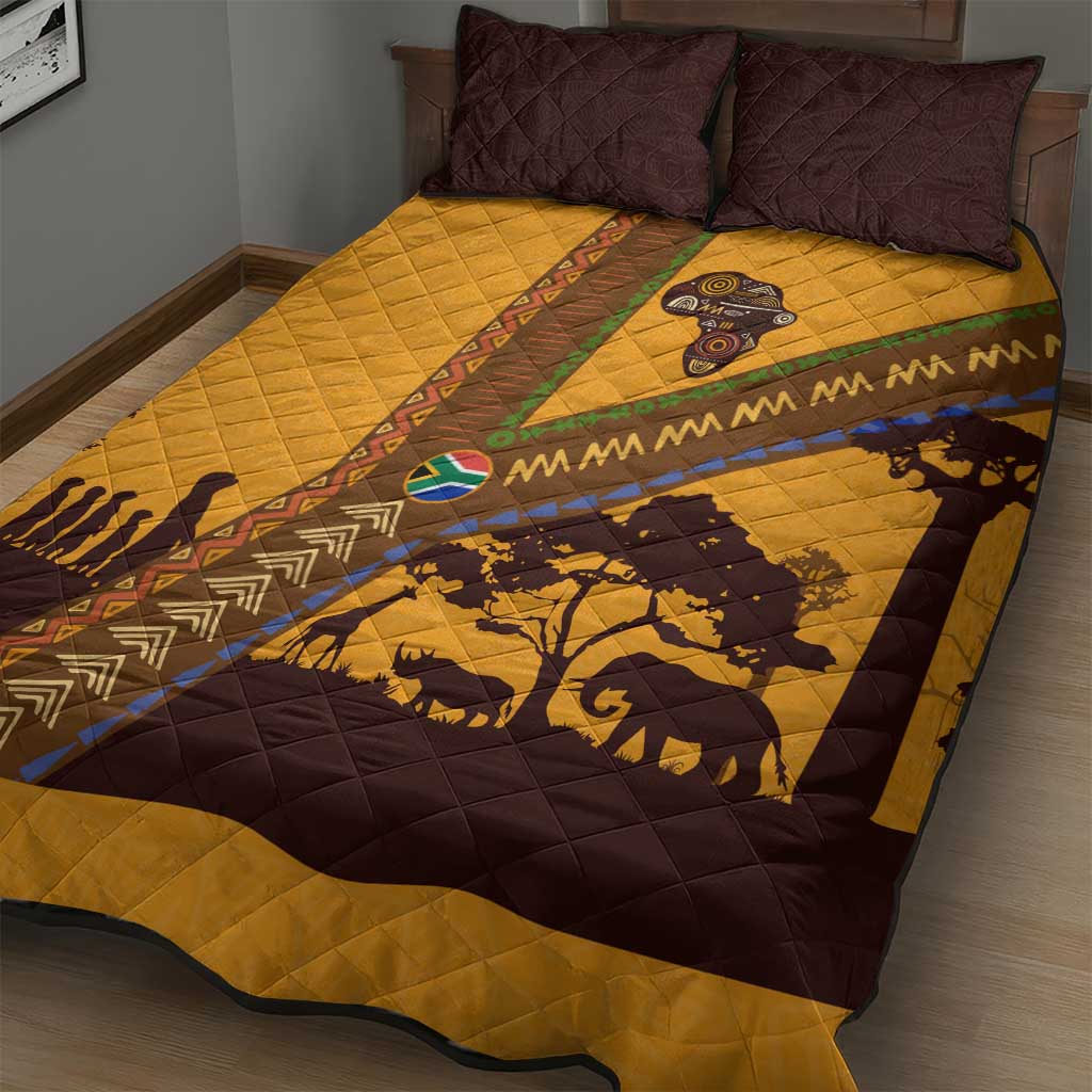 South Africa Flag Quilt Bed Set Tribal Africa Heritage - Wildlife Silhouettes in Earthy TS04