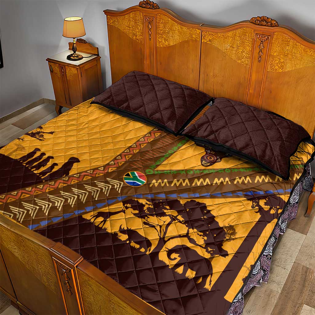 South Africa Flag Quilt Bed Set Tribal Africa Heritage - Wildlife Silhouettes in Earthy TS04