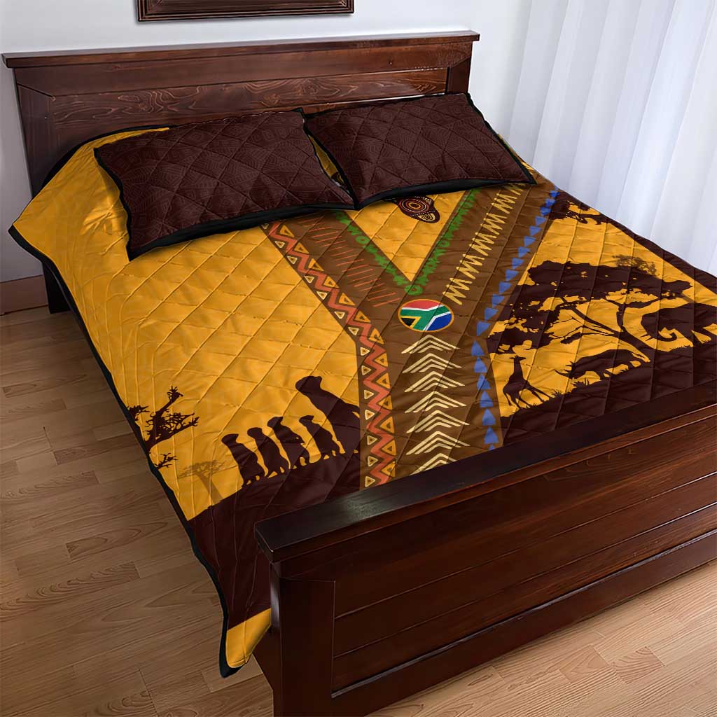South Africa Flag Quilt Bed Set Tribal Africa Heritage - Wildlife Silhouettes in Earthy TS04