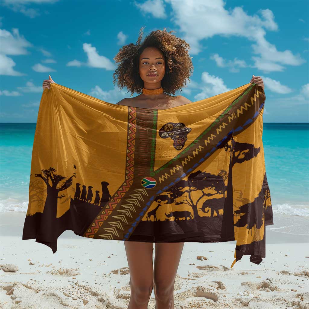 South Africa Flag Sarong Tribal Africa Heritage - Wildlife Silhouettes in Earthy TS04