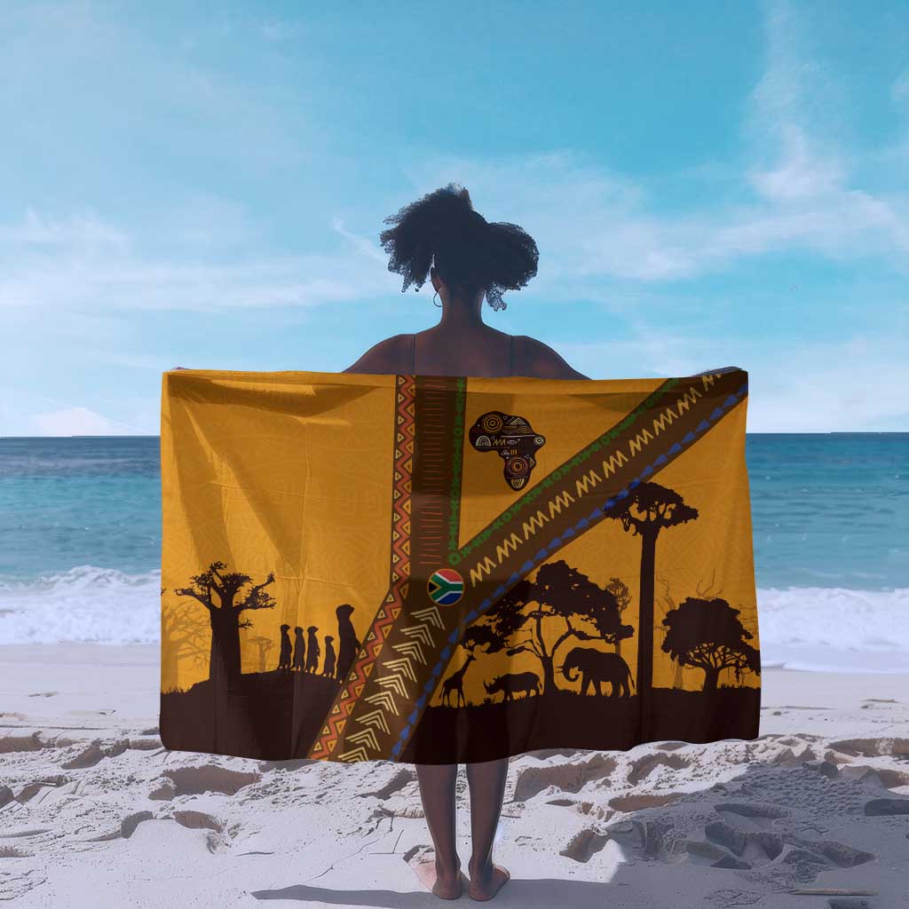 South Africa Flag Sarong Tribal Africa Heritage - Wildlife Silhouettes in Earthy TS04