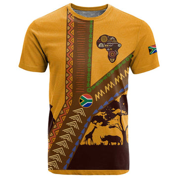 South Africa Flag T shirt Tribal Africa Heritage - Wildlife Silhouettes in Earthy TS04