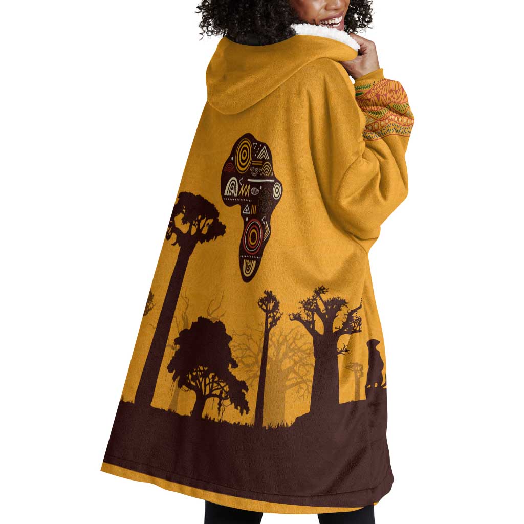 South Africa Flag Wearable Blanket Hoodie Tribal Africa Heritage - Wildlife Silhouettes in Earthy TS04