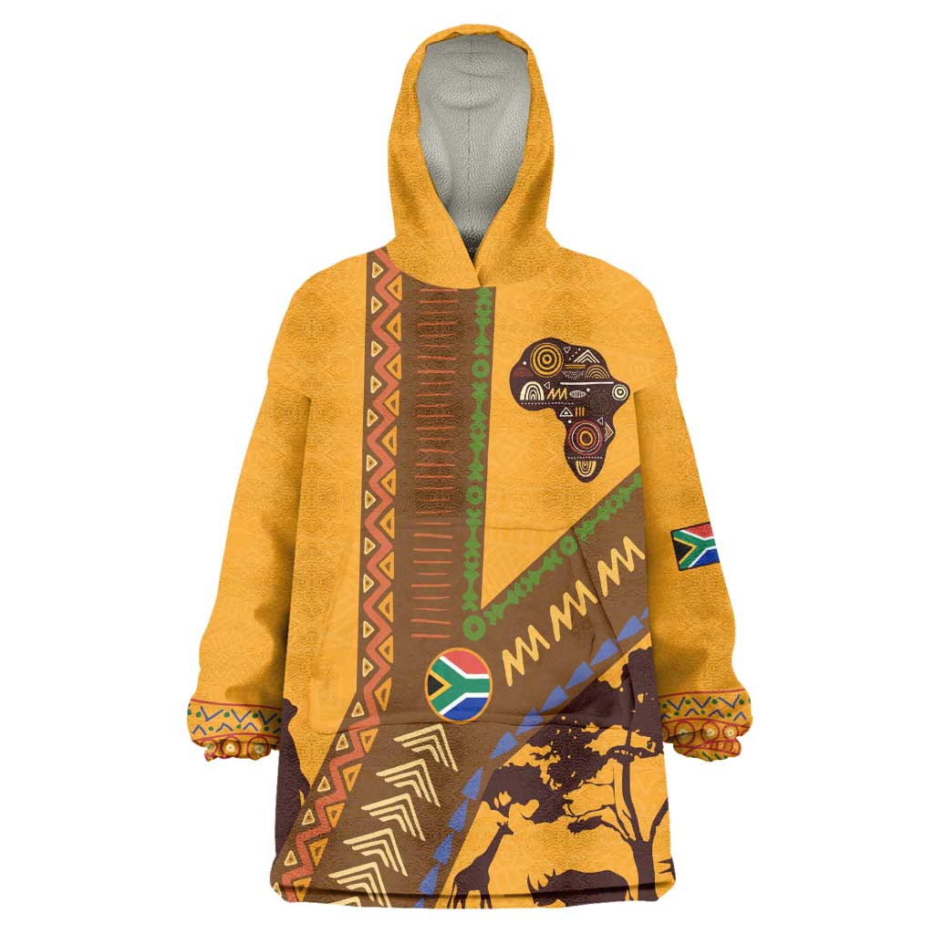 South Africa Flag Wearable Blanket Hoodie Tribal Africa Heritage - Wildlife Silhouettes in Earthy TS04
