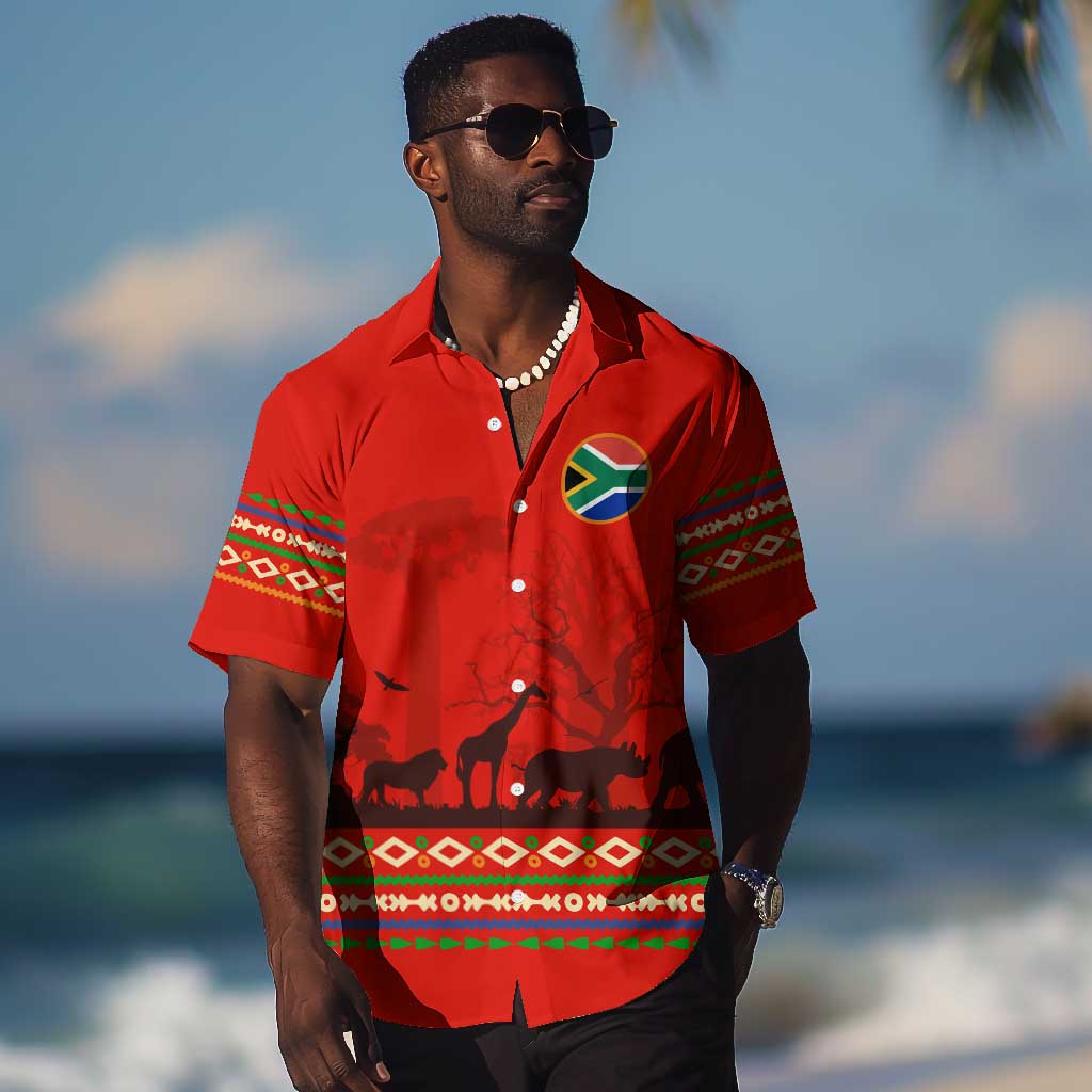 Wildlife South Africa Hawaiian Shirt Tribal Pattern National Flag Safari Silhouettes TS04