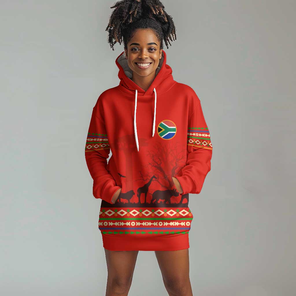Wildlife South Africa Hoodie Dress Tribal Pattern National Flag Safari Silhouettes TS04